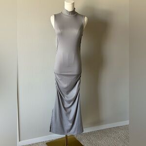 H&M Gathered Bodycon Mock Neck Gray Maxi Dress-S